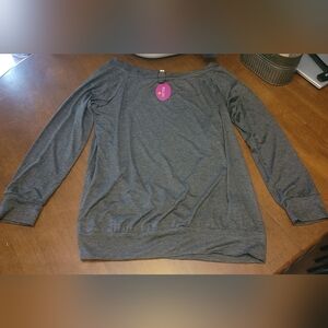 Halife Gray Off-Shoulder Long Sleeve Top